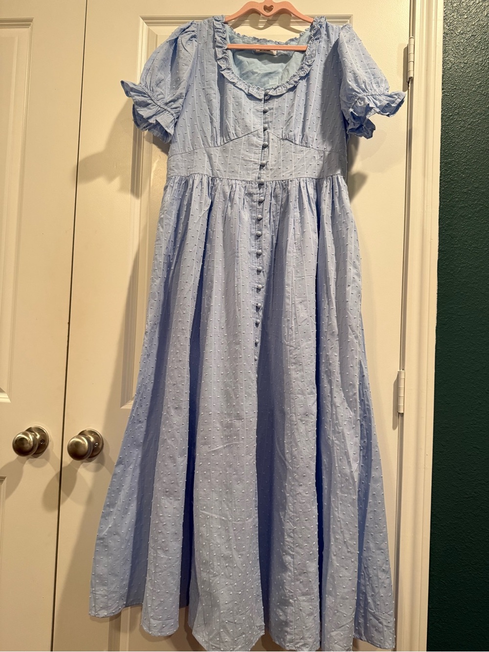Beautiful Light Blue Puff-Sleeve Button-Front Maxi Dress - Picture 13 of 13